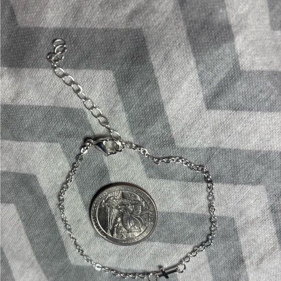 New! Silver Tone Dainty Cross Bracelet Lobster Clasp & Extension - Picture 4 of 4